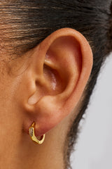 Iced Centre Asymmetric Hoop Earrings - 10mm - Gold