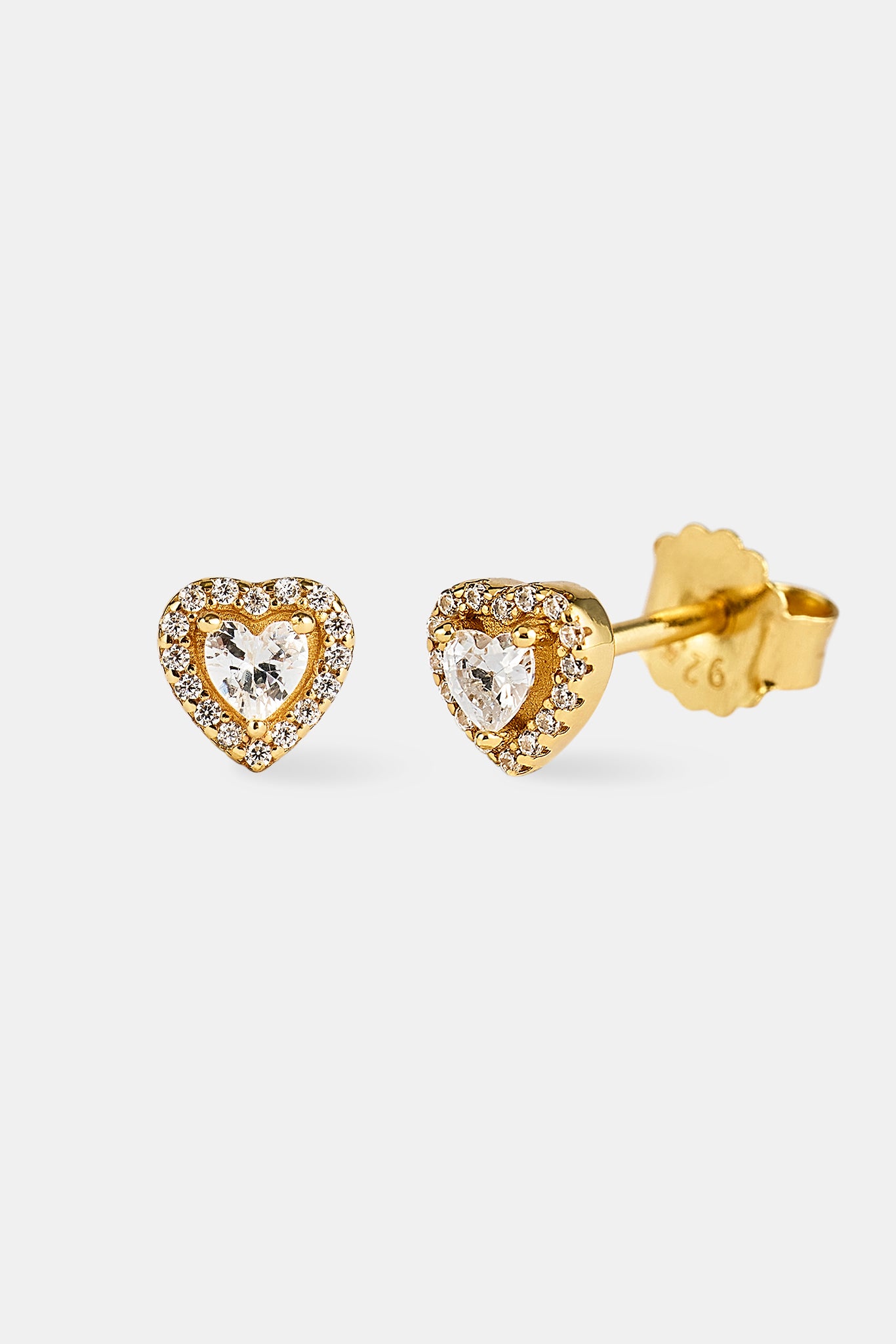 Iced Centre Heart Stud Earrings - 6mm - Gold