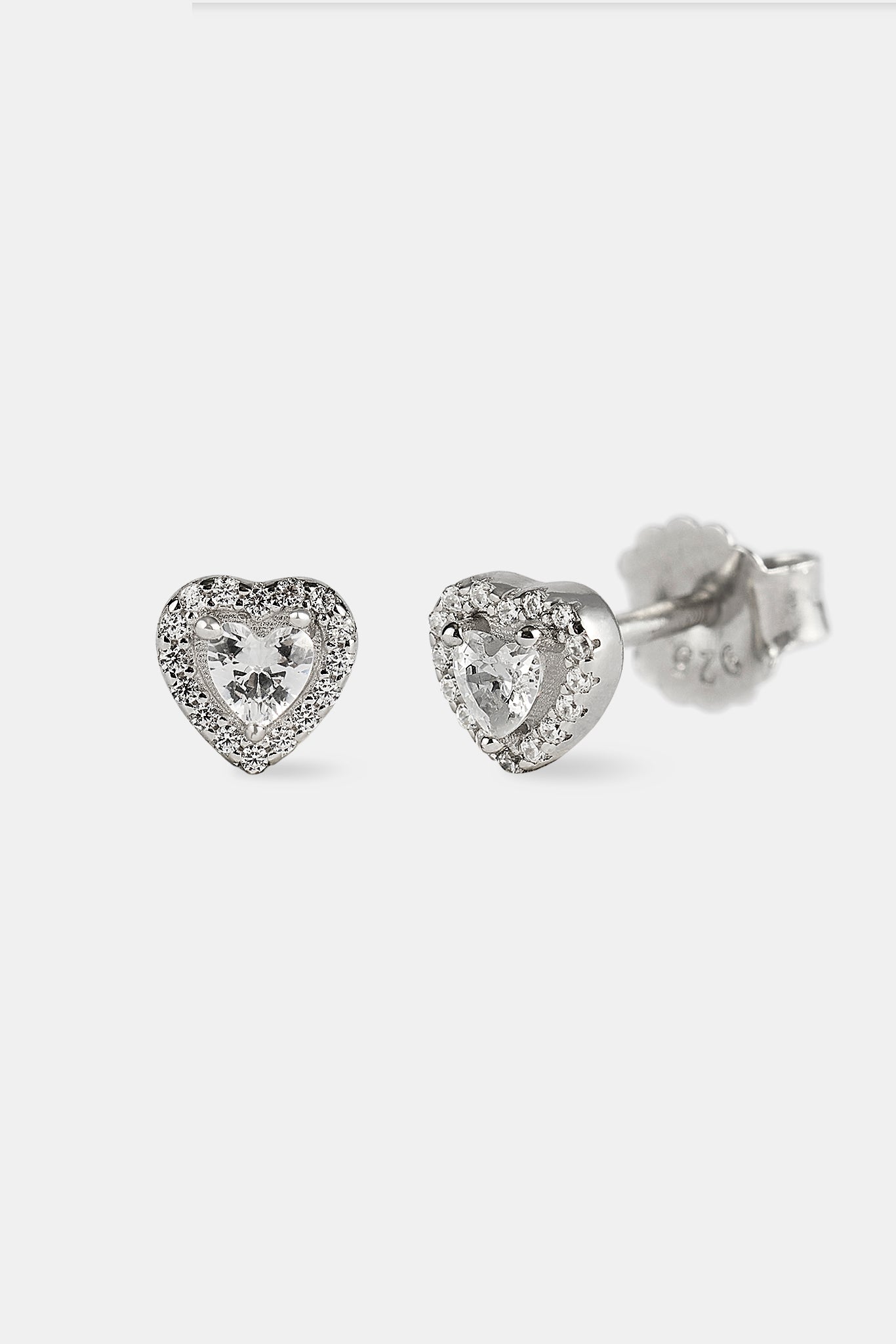 Iced Centre Heart Stud Earrings - 6mm - White