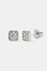 Iced Centre Square Edge Stud Earrings - 6mm - White