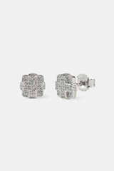 Iced Pave Cross Square Studs - 6mm - White