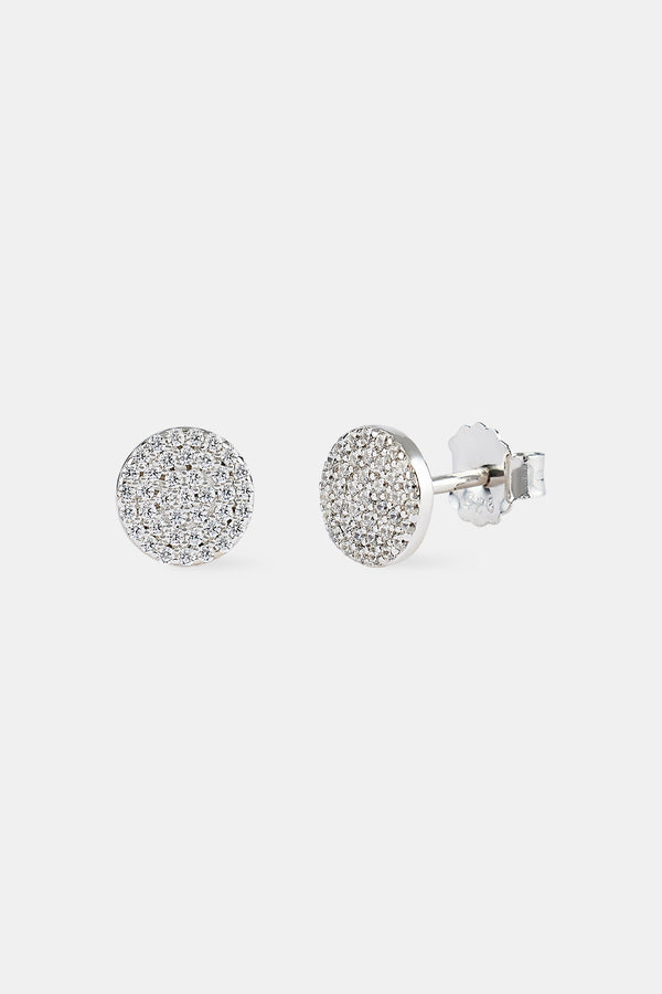 Iced Round Motif Stud Earrings - 8mm