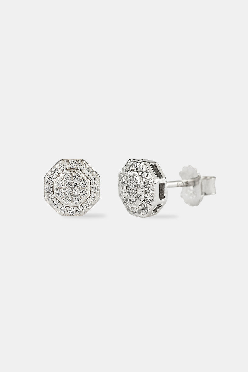 Iced CZ Shape Stud Earrings - 8mm