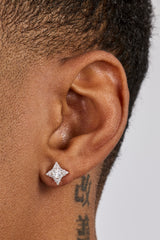 Iced Square Centre Motif Stud Earrings - 6mm