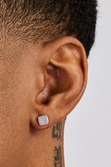 Iced Square Stone Stud Earrings - 6mm - White