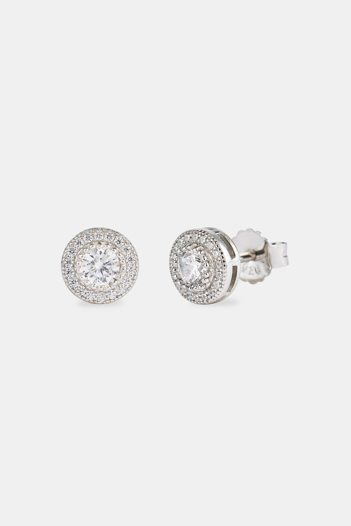 Iced Stone & Pave Round Stud Earrings - 8mm