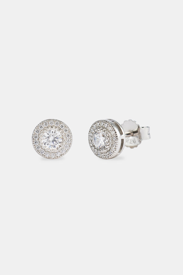 Iced Stone & Pave Round Stud Earrings - 8mm