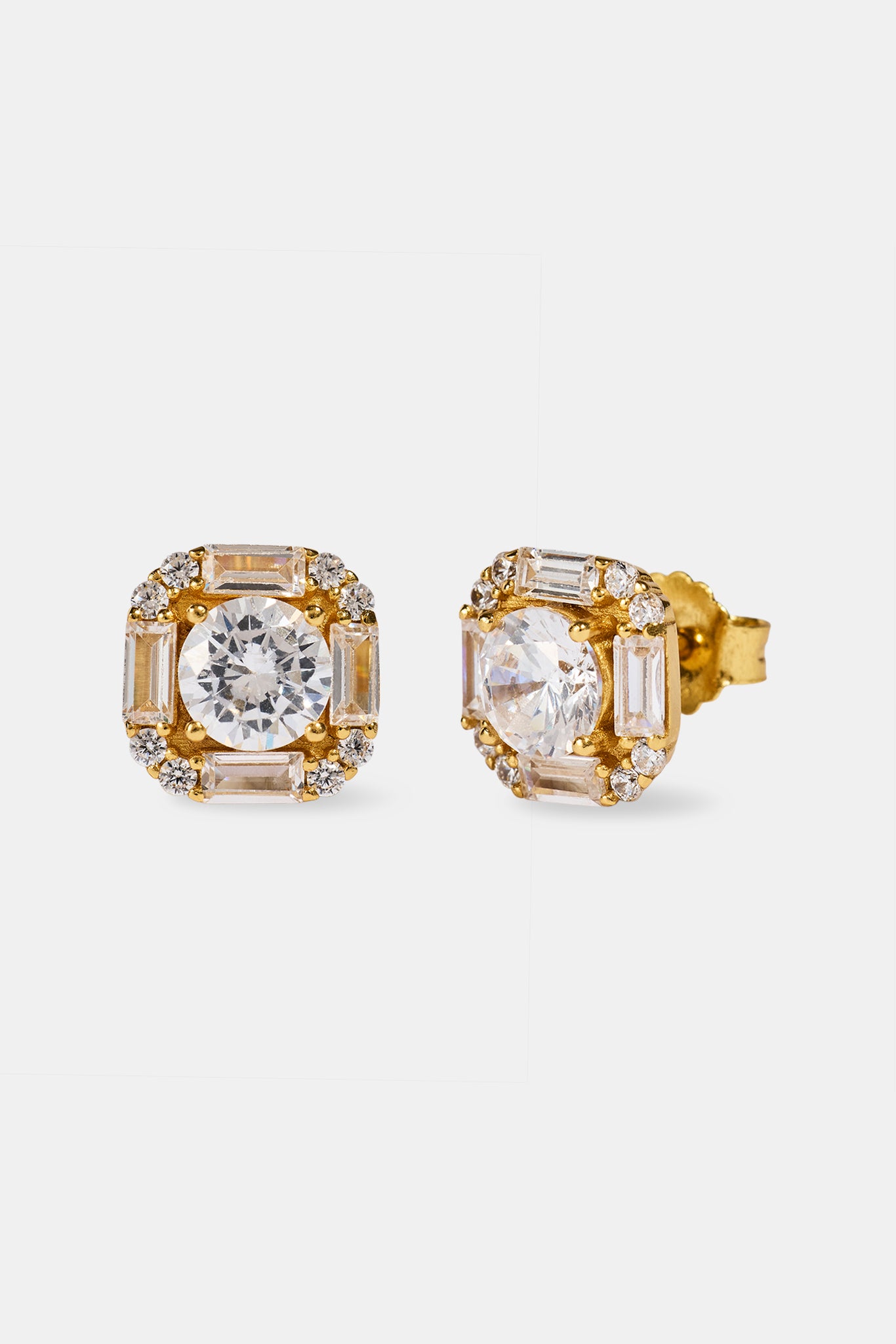 Iced CZ Baguette Square Stud Earrings - 10mm - Gold