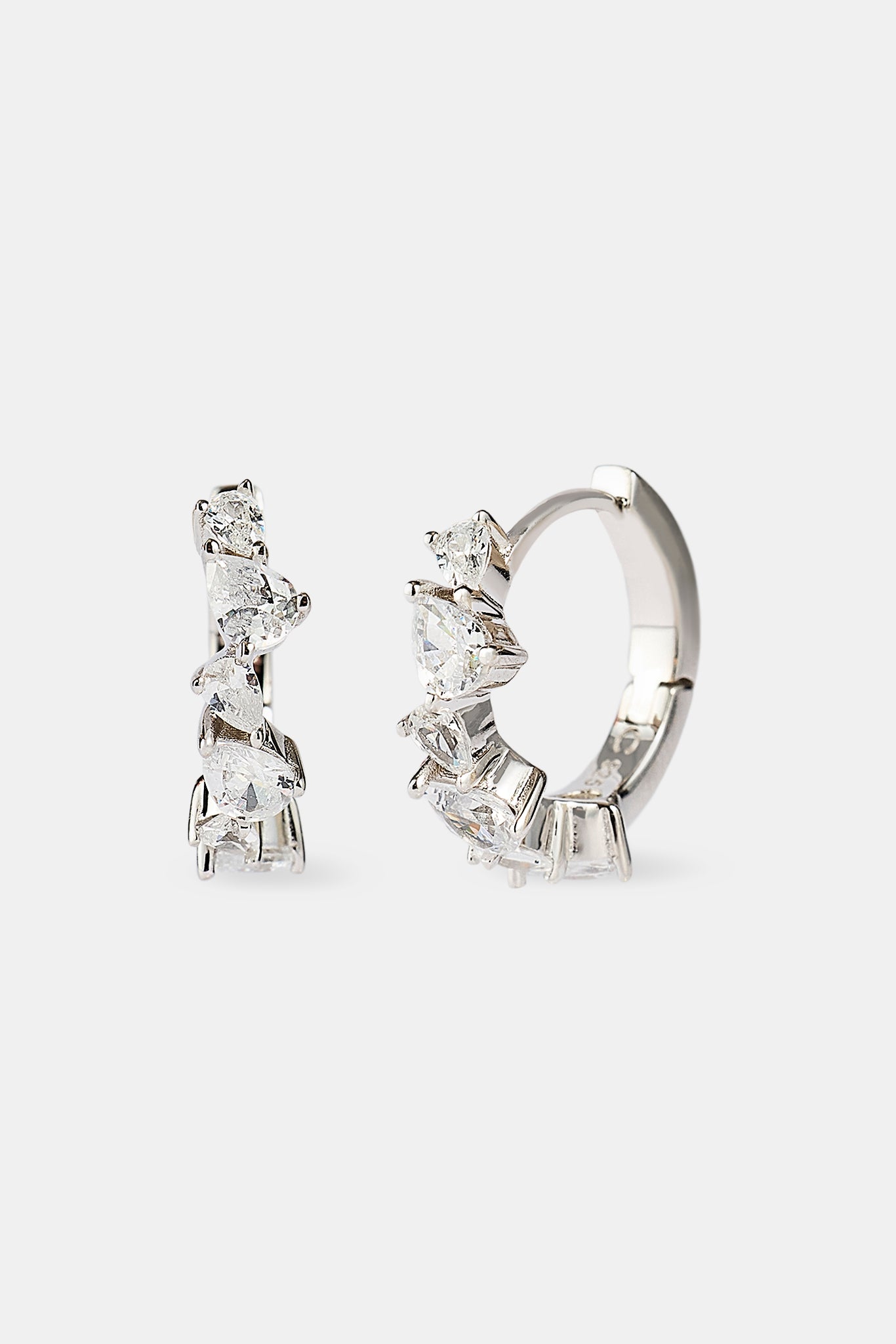 Iced Mix Stone Hoop Earrings - 10mm - White