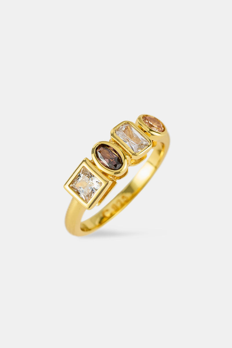 Mixed Gemstone Polished Edge Ring - 6mm - Gold