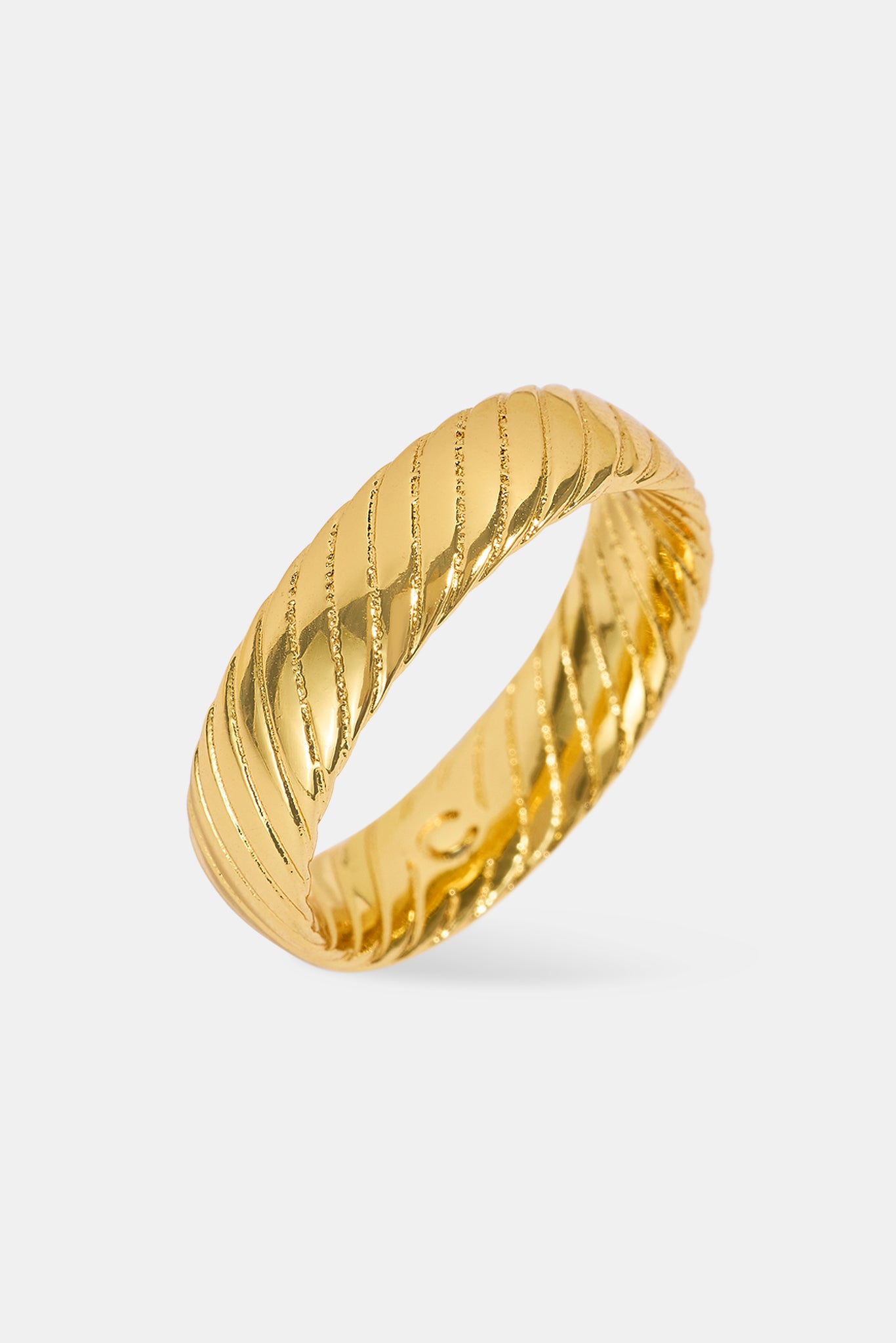 Polished Ribbed Band Ring - 6mm - Gold