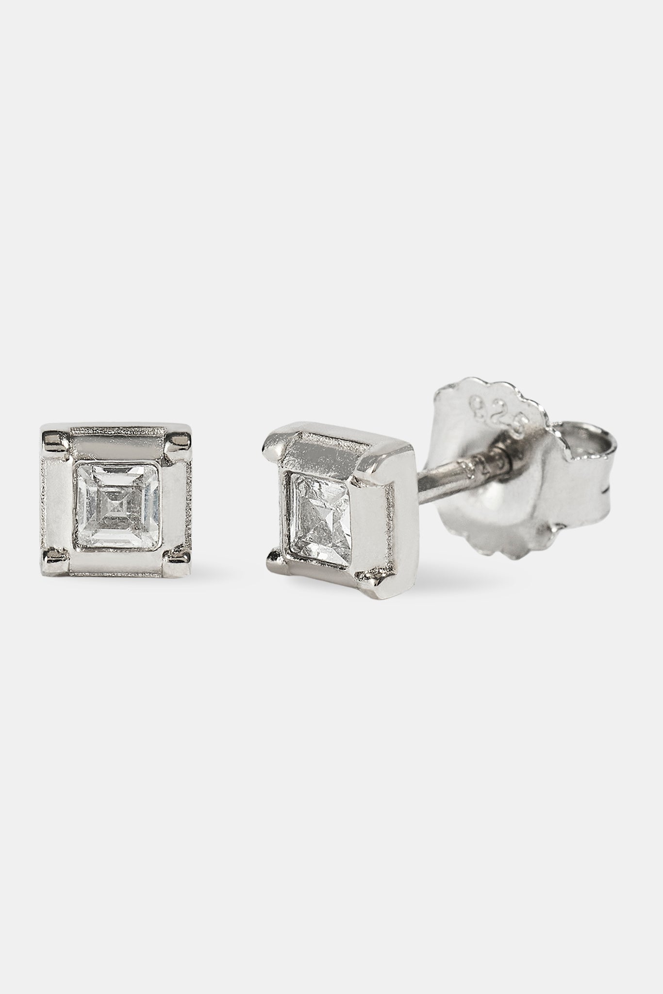 Square Polished & Iced Stud Earrings - 5mm - White