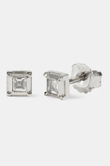 Square Polished & Iced Stud Earrings - 5mm - White