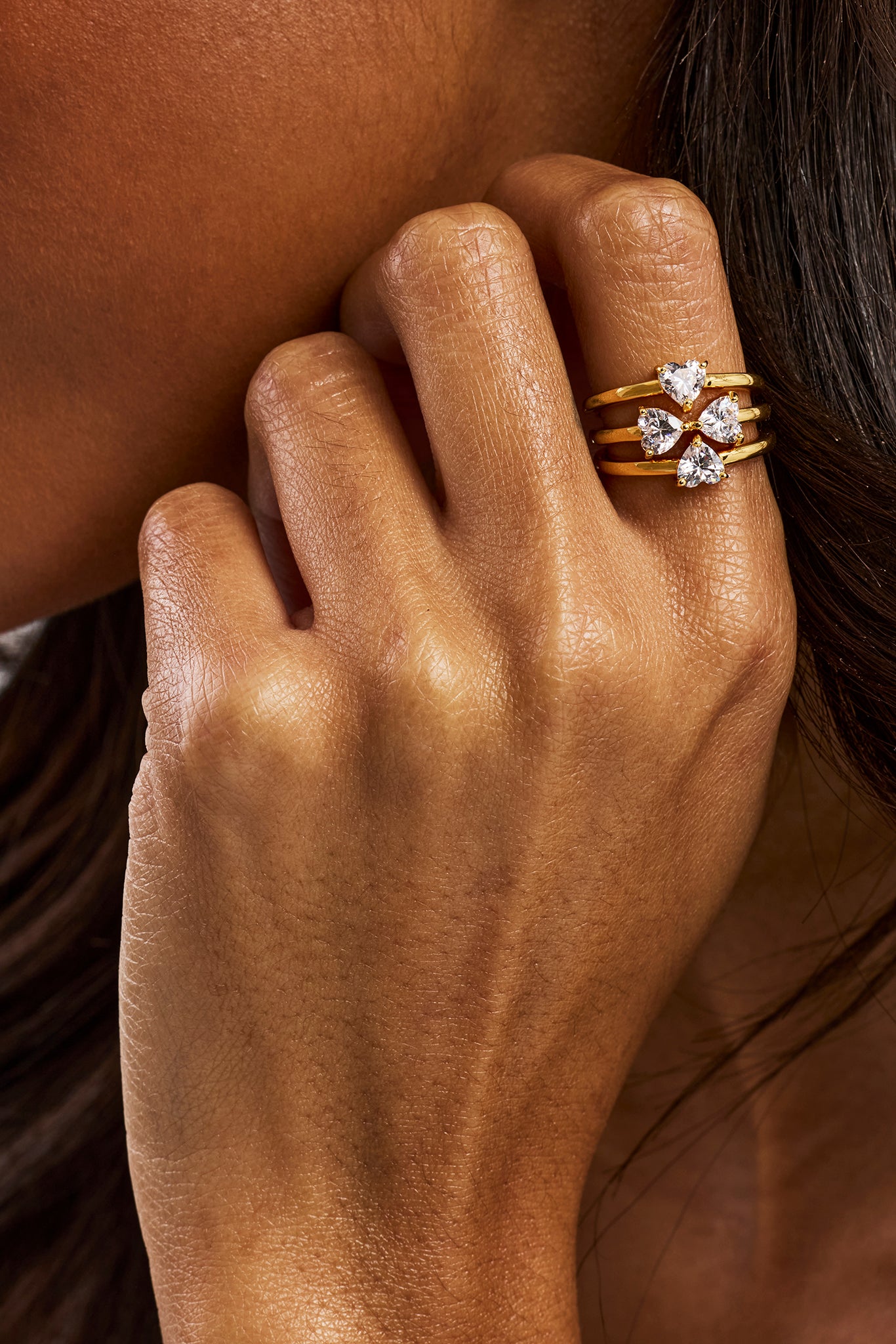 Triple Stack Motif Ring Set - 10mm - Gold