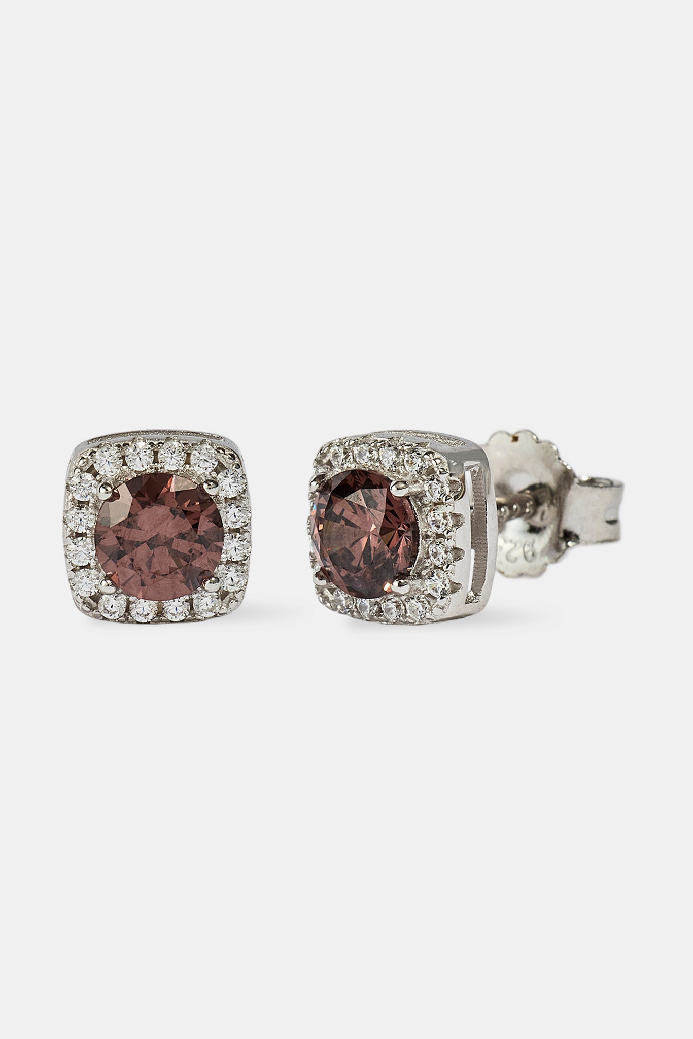 Iced Brown Cluster Stud Earrings - 7mm - White
