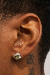Iced Green Cluster Stud Earrings - 7mm - White