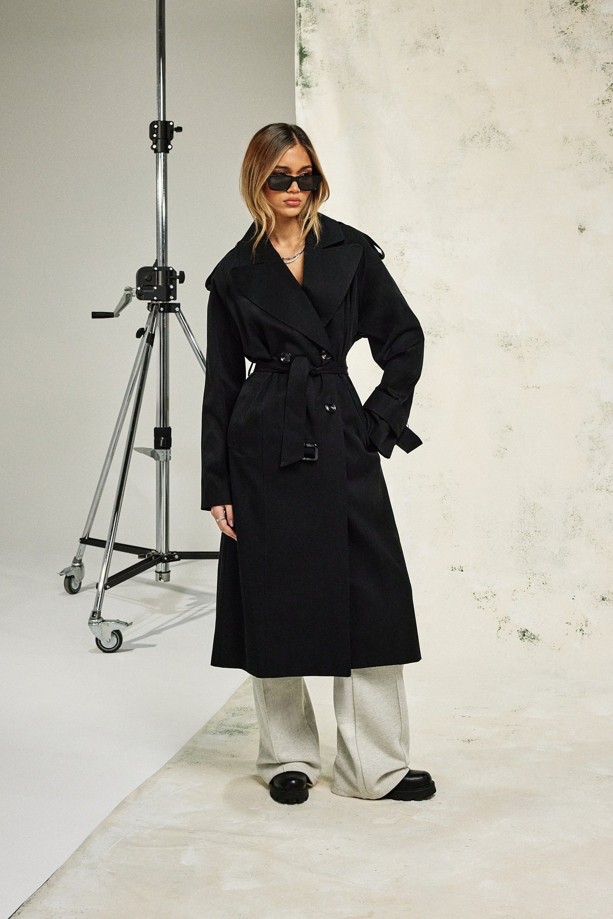 Twill Trench Coat Black Womens Outerwear Shop Jackets at