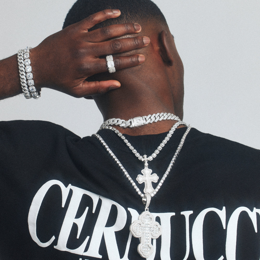 Polished Edge Iced Cross Pendant - 20mm