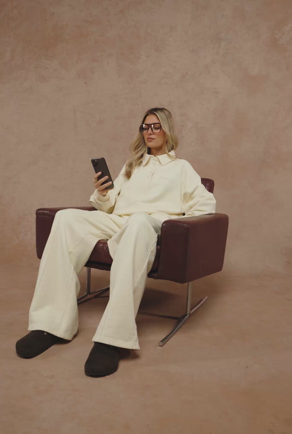 Washed Polo Sweatshirt & Wide Leg Jogger - Butter Yellow
