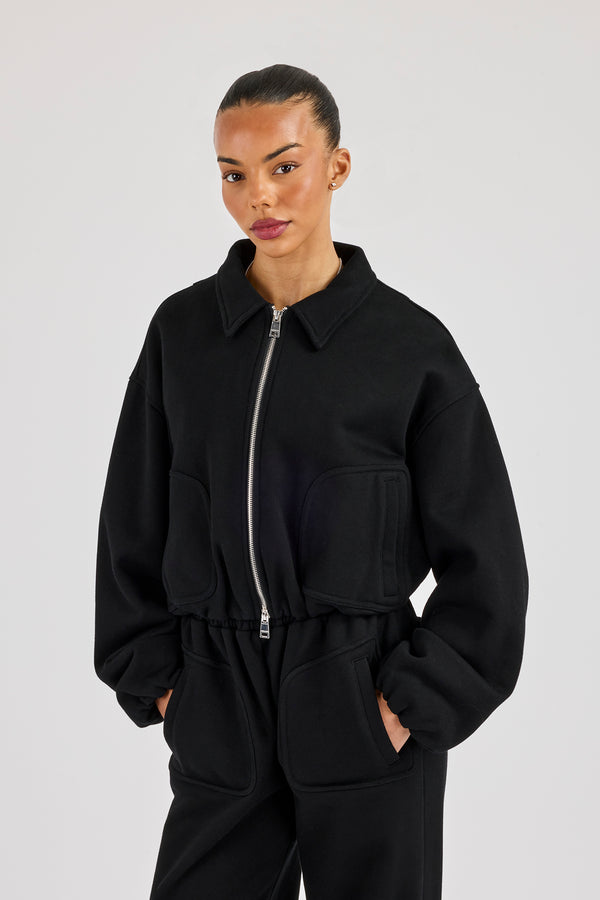 Heavyweight Jersey Collared Bomber Jacket - Black