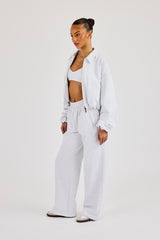 Schwere Jersey-Bomberjacke mit Kragen und Jogginghose mit weitem Bein – Grau meliert