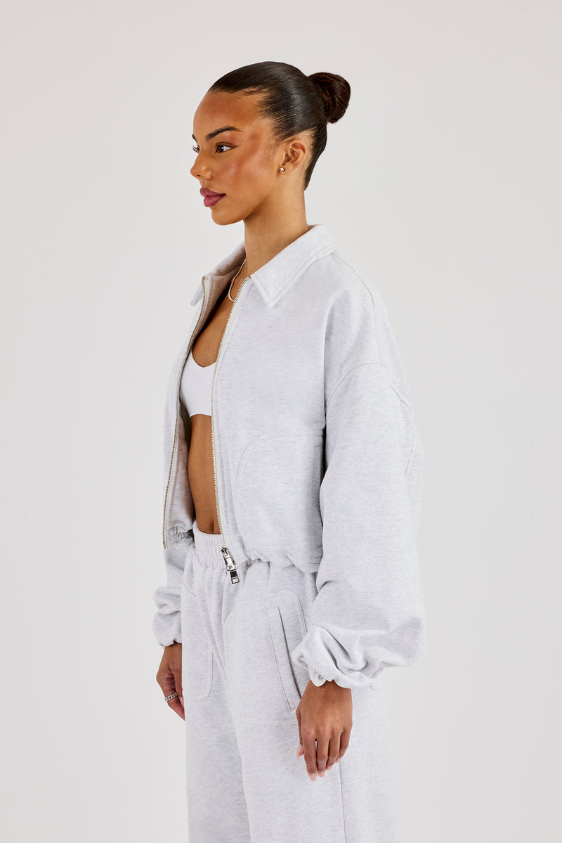 Schwere Bomberjacke mit Jerseykragen – Grau meliert