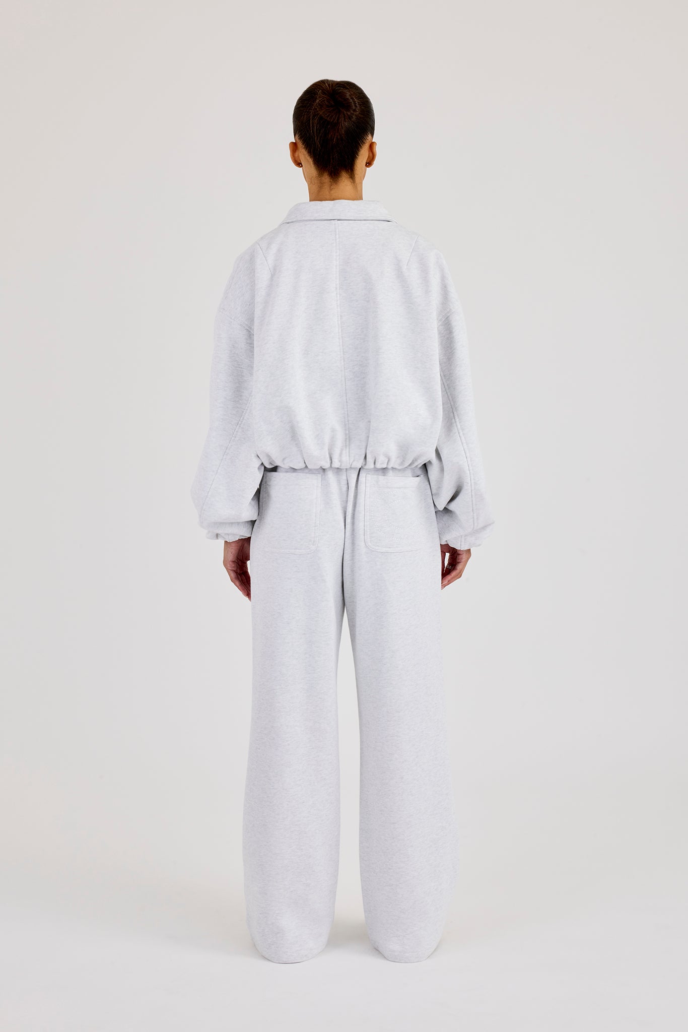 Schwere Jersey-Bomberjacke mit Kragen und Jogginghose mit weitem Bein – Grau meliert