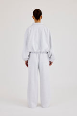 Schwere Jersey-Bomberjacke mit Kragen und Jogginghose mit weitem Bein – Grau meliert