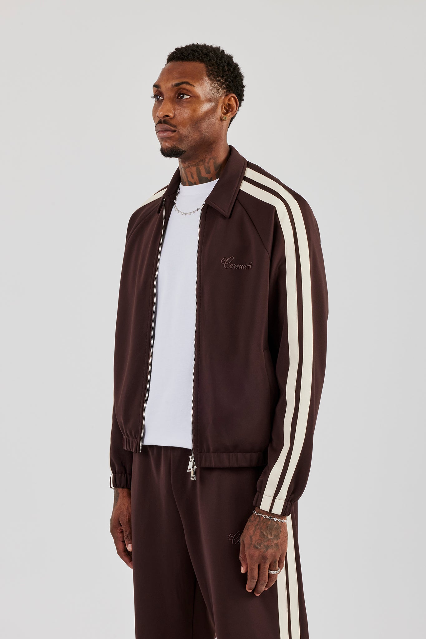 Poly Track Jacket With Side Stripes - Coffee | Mens Outerwear