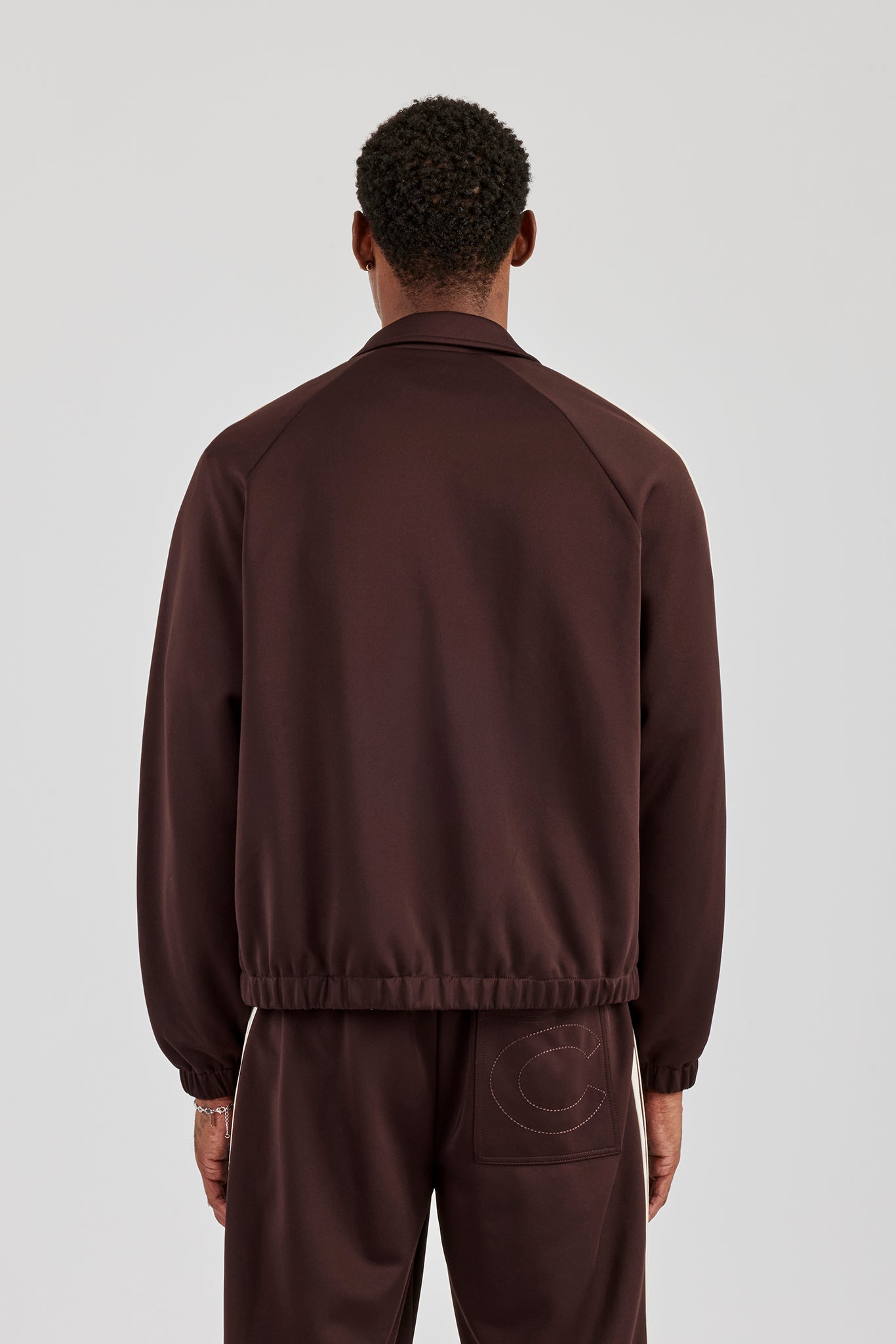 Poly Track Jacket With Side Stripes - Coffee | Mens Outerwear