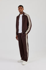 Poly Track Jacket With Side Stripes & Trouser  - Coffee