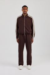 Poly Track Jacket With Side Stripes & Trouser  - Coffee