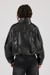 PU Funnel Neck Zip Through Jacket - Black
