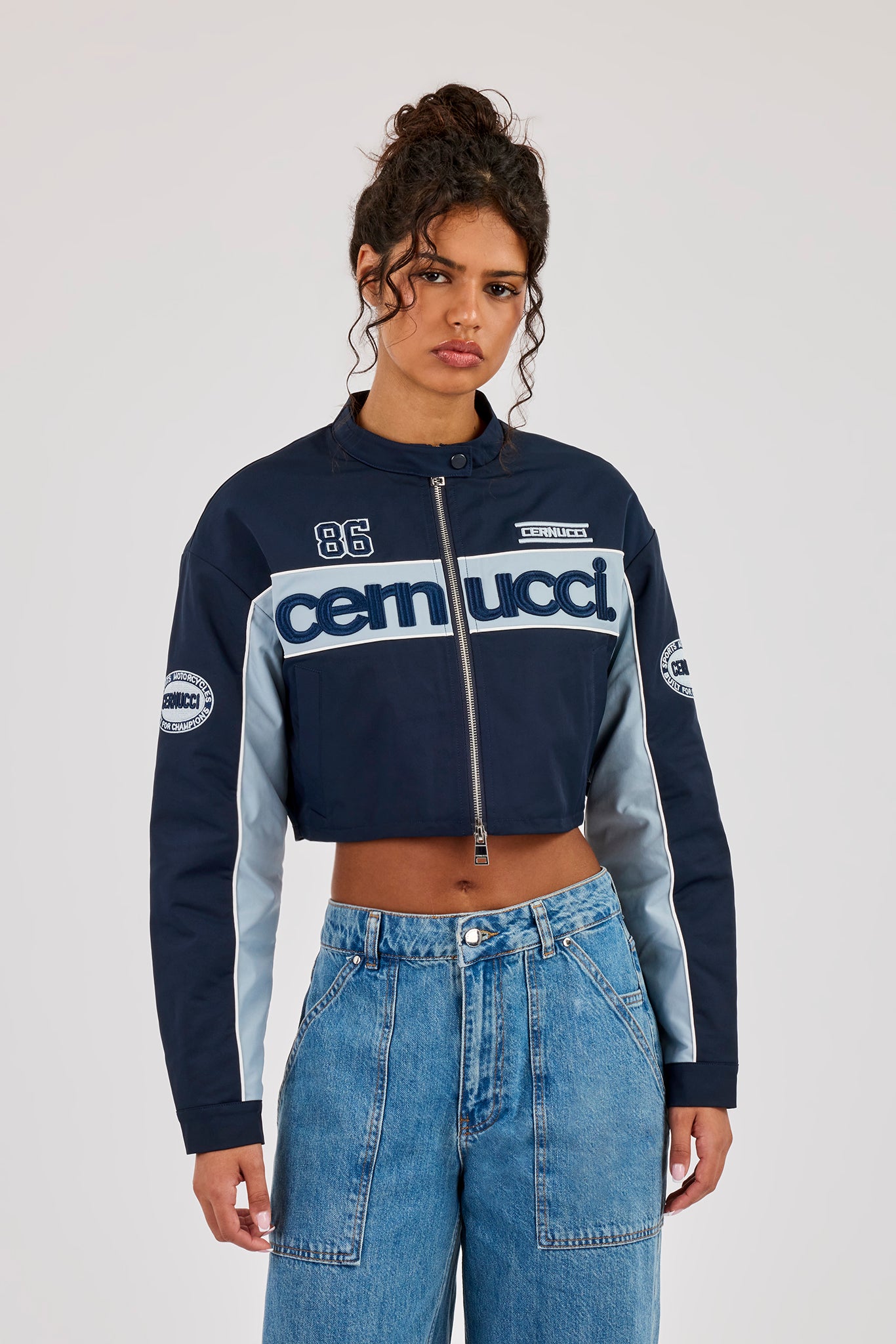 Nylon Moto Jacket - Navy Blue