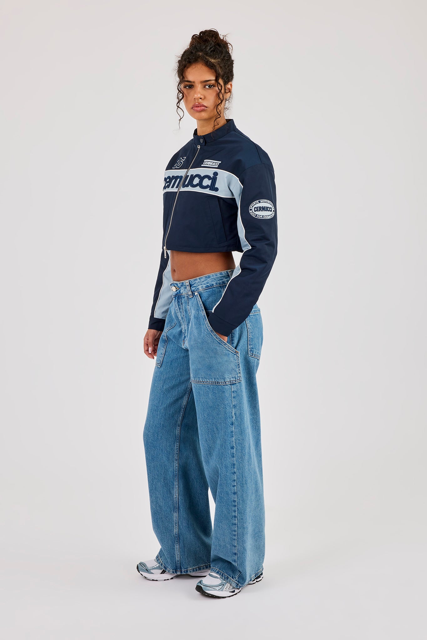 Nylon Moto Jacket - Navy Blue