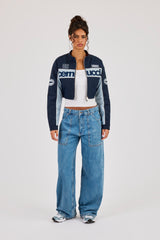 Nylon Moto Jacket - Navy Blue