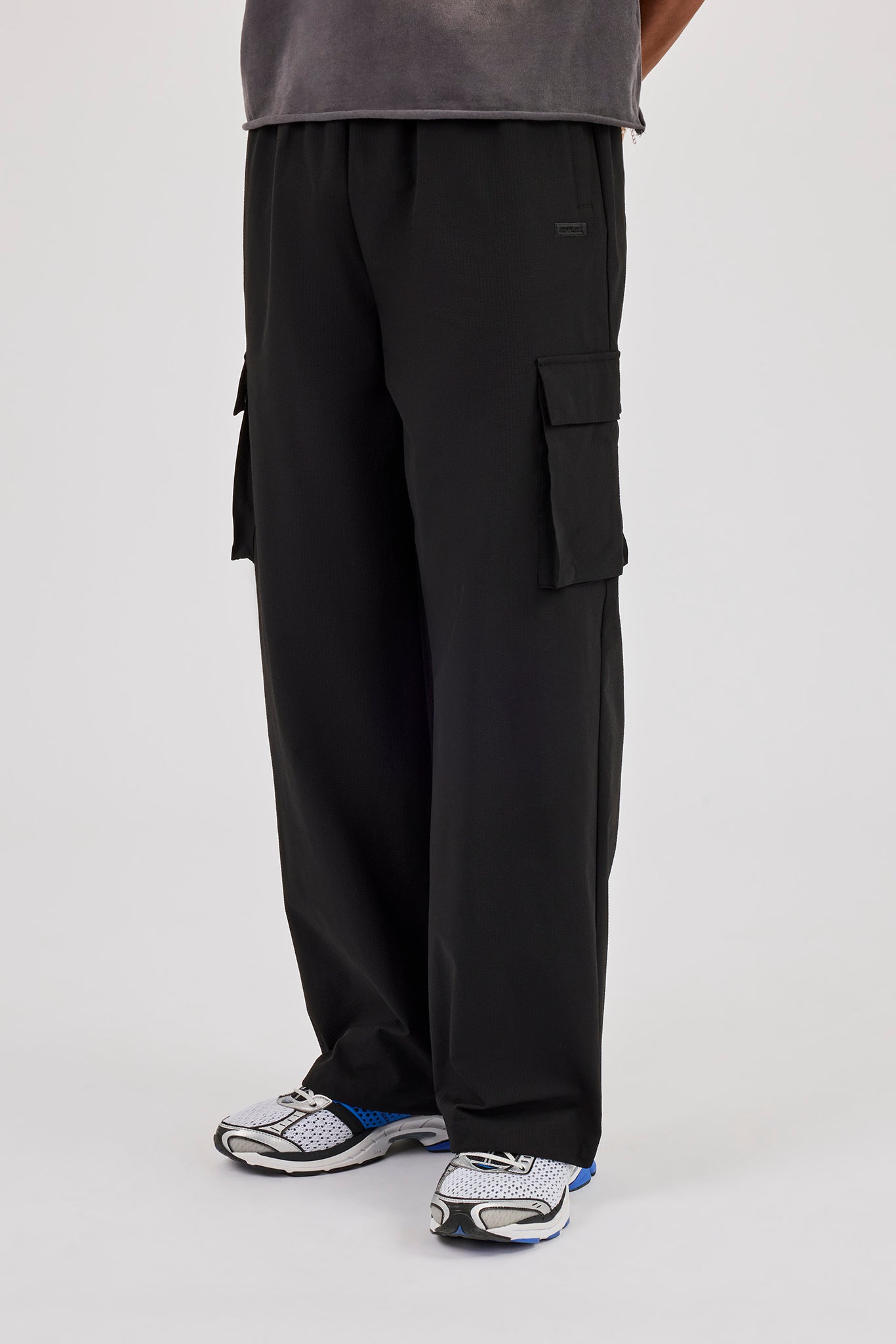 Textured Nylon Cargo Trouser - Black