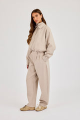 Jacke aus gewebtem Stoff mit Stickereien & Hose mit Barrel-Leg - Beige