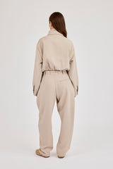 Jacke aus gewebtem Stoff mit Stickereien & Hose mit Barrel-Leg - Beige