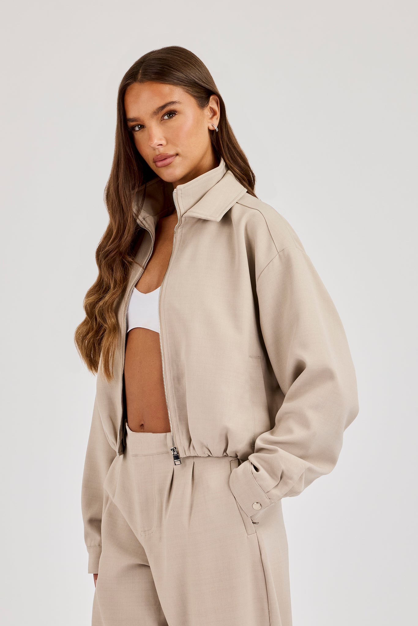 Bestickte Webjacke – Beige