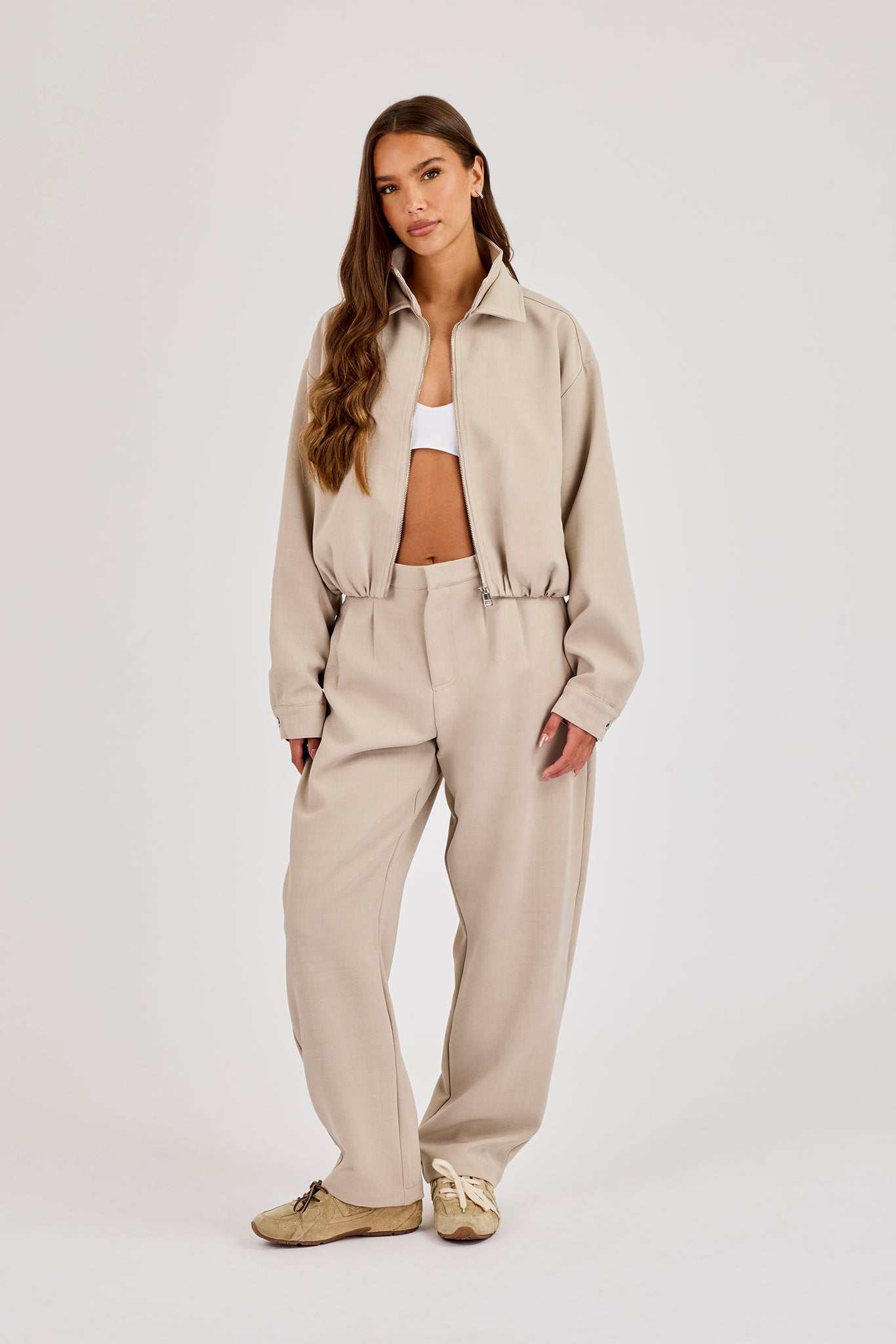 Bestickte Webjacke – Beige