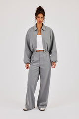 Pinstripe Collared Bomber Jacket - Grey