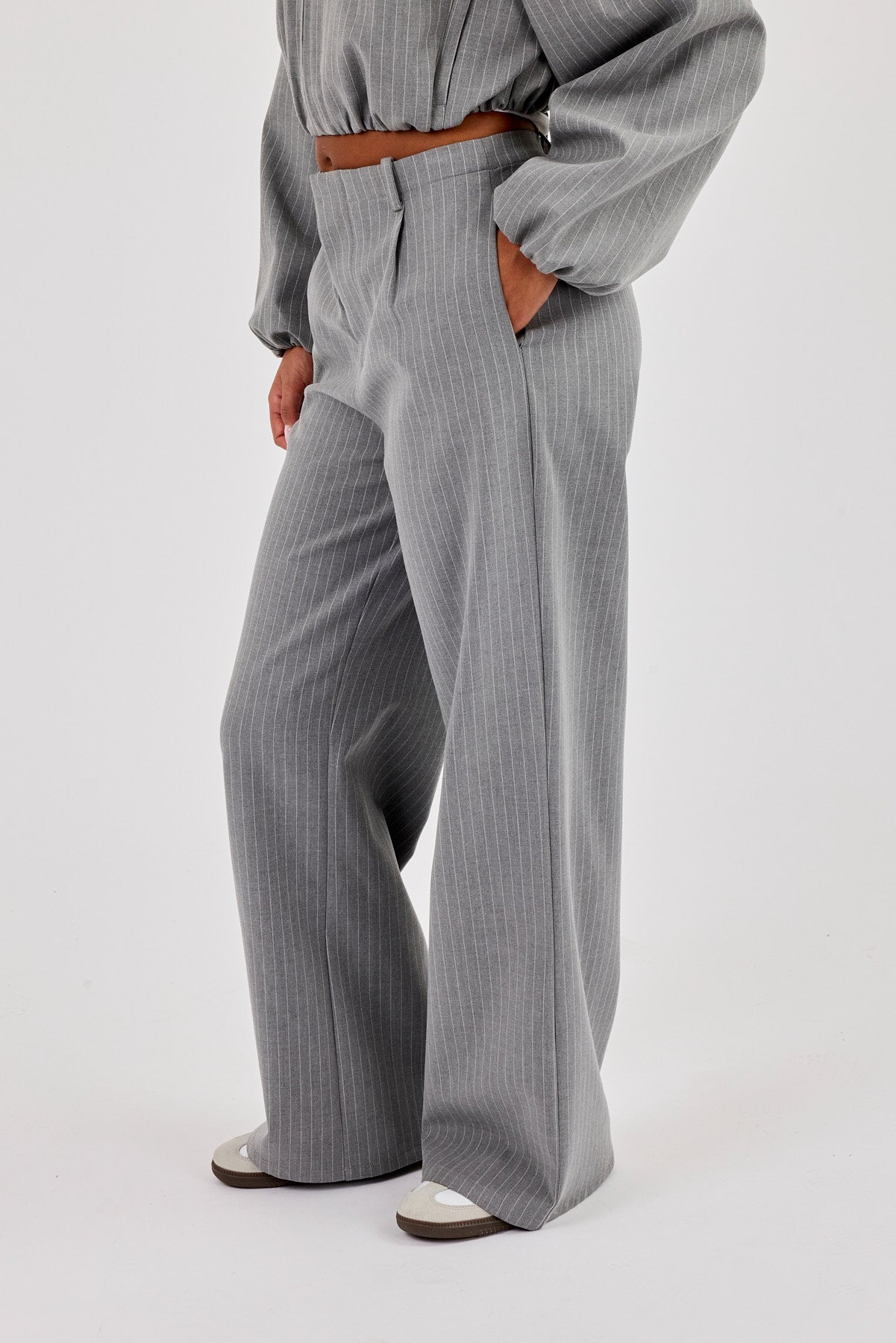 Pinstripe Wide Leg Trouser - Grey