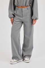 Pinstripe Wide Leg Trouser - Grey