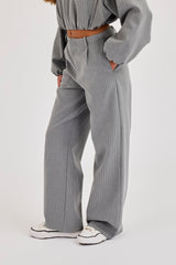 Pinstripe Wide Leg Trouser - Grey