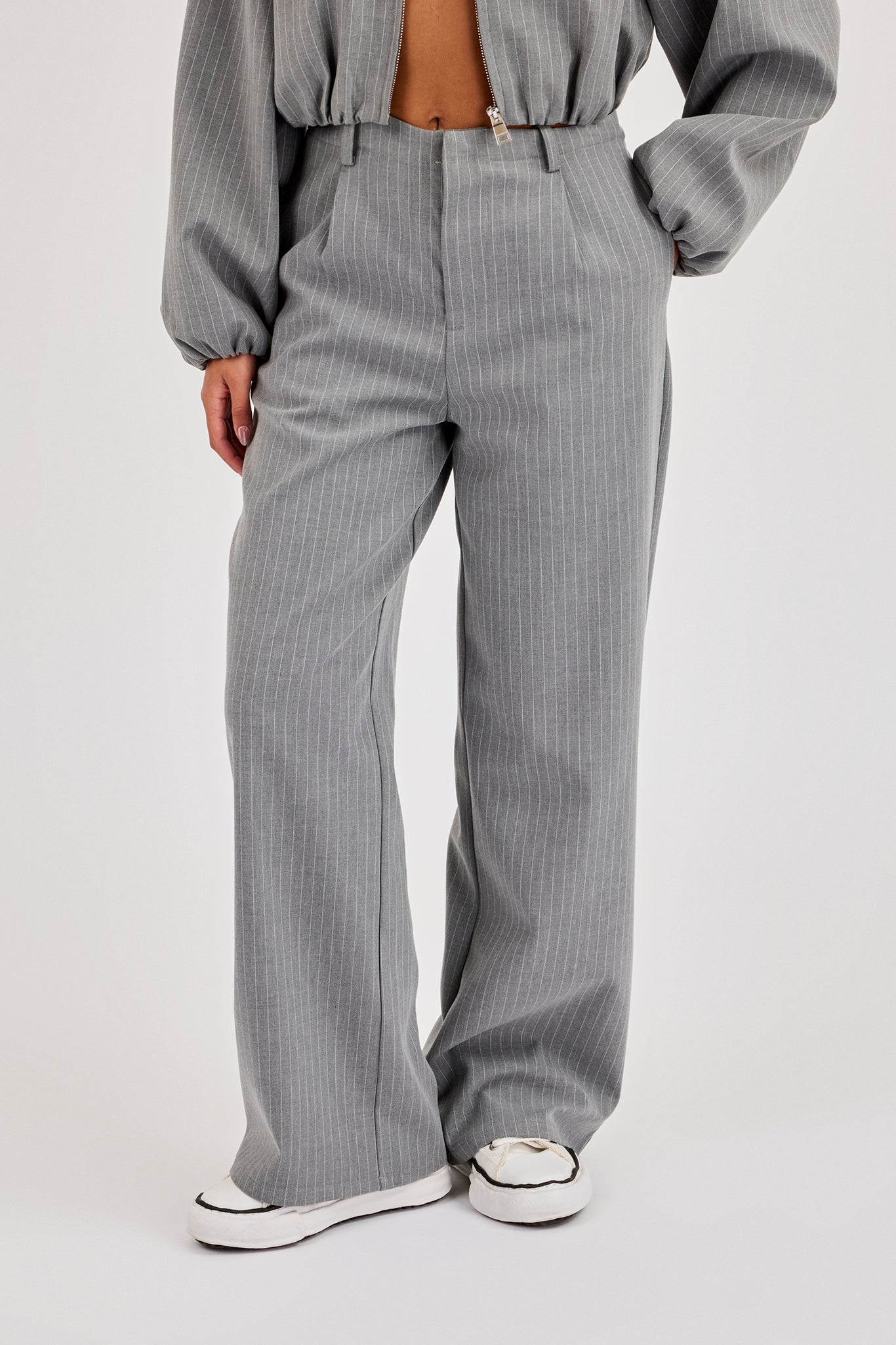 Pinstripe Wide Leg Trouser - Grey