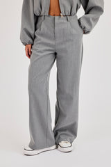 Pinstripe Wide Leg Trouser - Grey