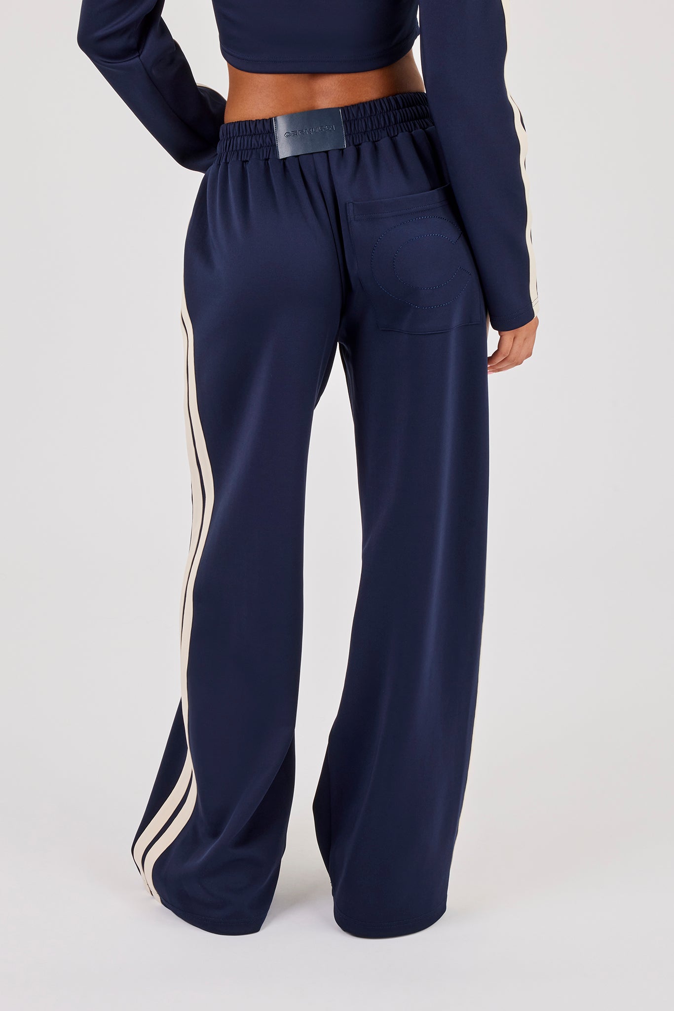 Football Embroidered Wide Leg Taping Pant - Navy Blue
