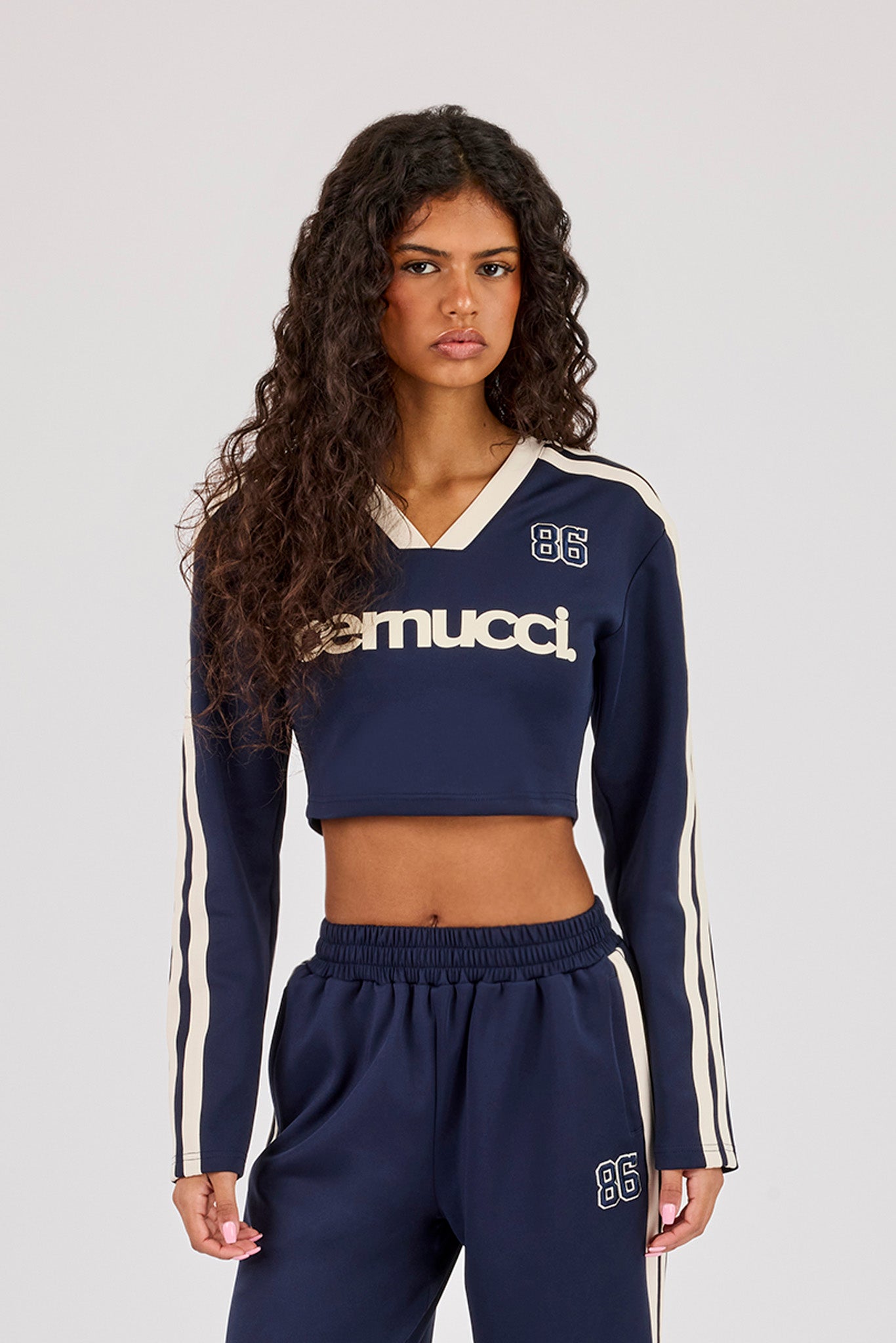 Fitted Taping Football Top - Navy Blue