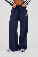 Football Embroidered Wide Leg Taping Pant - Navy Blue